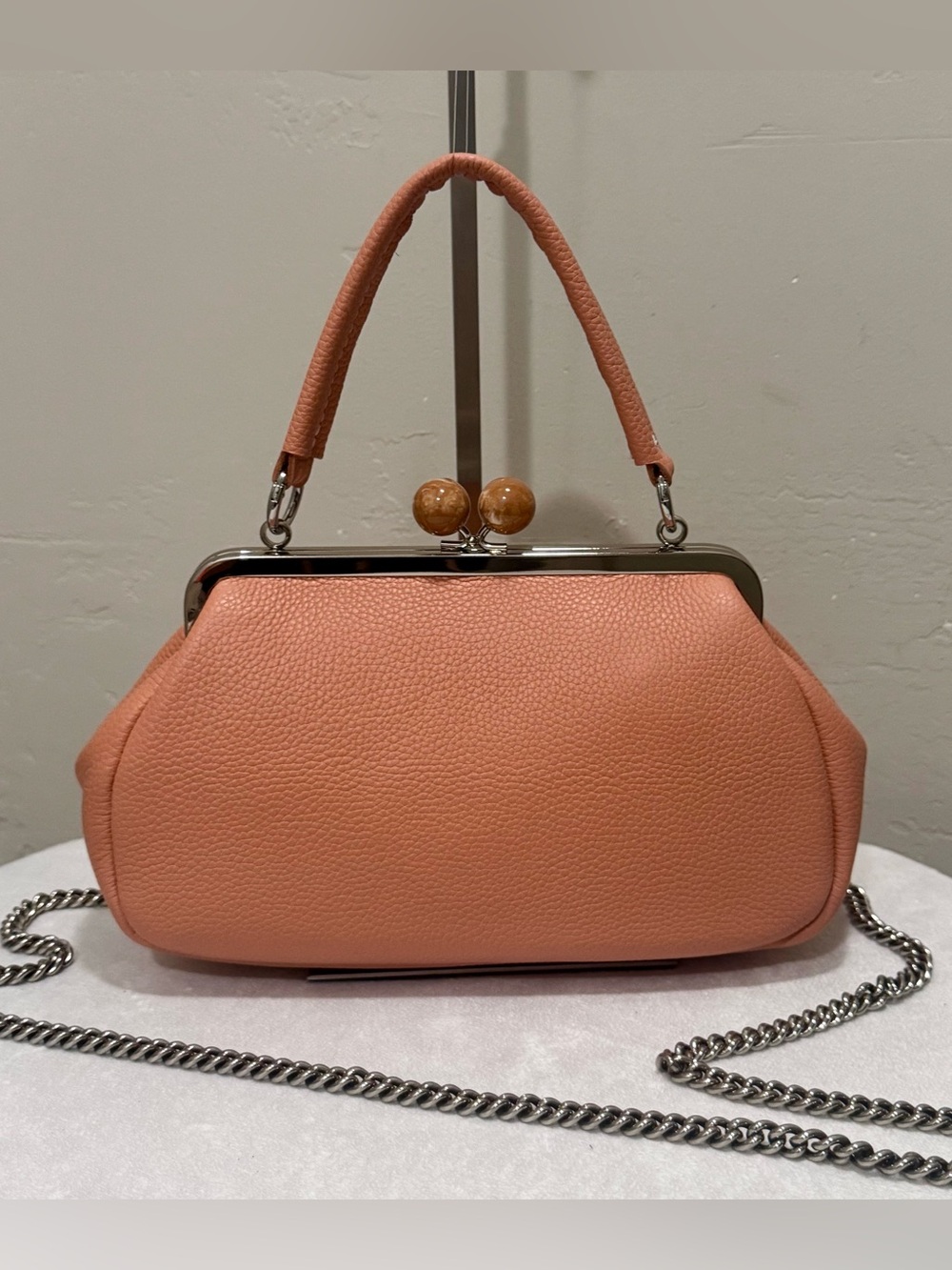 Premium Togo Cowhide Calfskin Handmade Kisslock Bag, Includes 3 Strap Styles